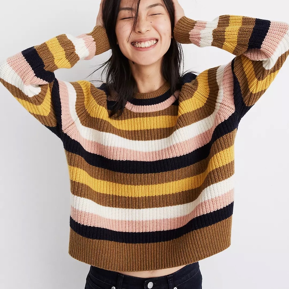 Madewell striped Tilden pullover sweater size XS - wool blend chunky knit